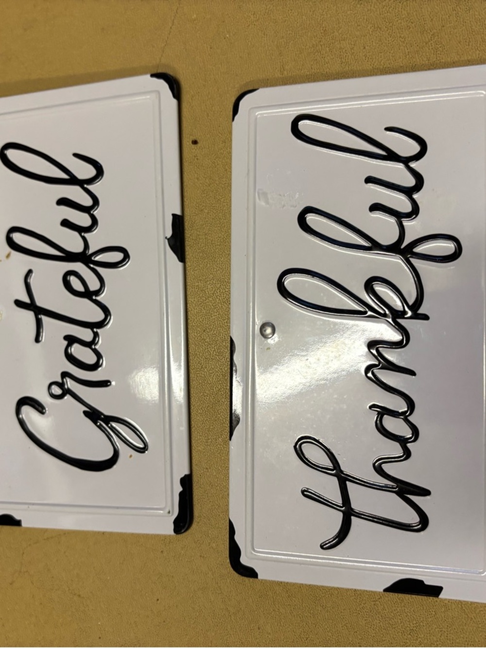 Grateful & Thankful White Script Wall Signs - Set of 2